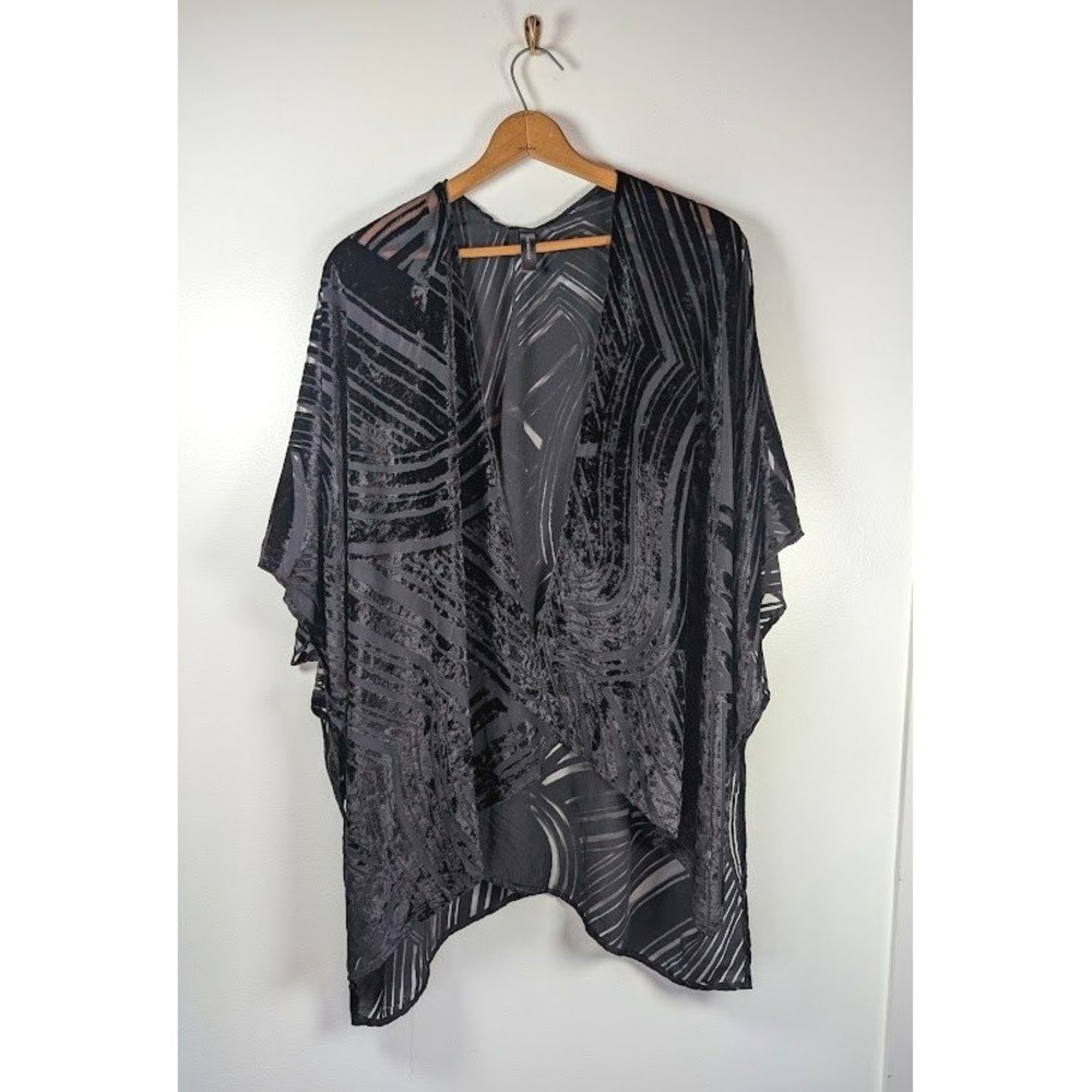 Black Velvet Burnout Sheer Kimono One‎ Size Whimsigoth Open Front Duster Witchy